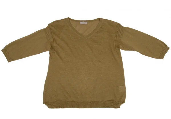 マーガレットハウエルMARGARET HOWELL リネンコットンVネックニット カーキII K-109271_002