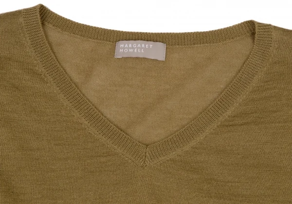 マーガレットハウエルMARGARET HOWELL リネンコットンVネックニット カーキII K-109271_003