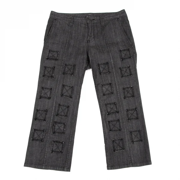 イッセイミヤケ ハートISSEY MIYAKE HaaT ストレッチスクエアパッチクロップドパンツ ブラック1 K-109279_001