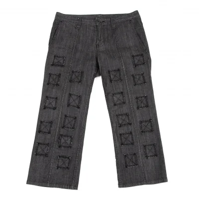 イッセイミヤケ ハートISSEY MIYAKE HaaT ストレッチスクエアパッチクロップドパンツ ブラック