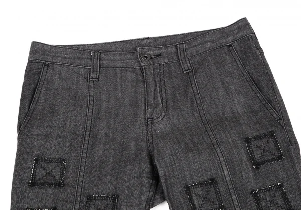 イッセイミヤケ ハートISSEY MIYAKE HaaT ストレッチスクエアパッチクロップドパンツ ブラック1 K-109279_002