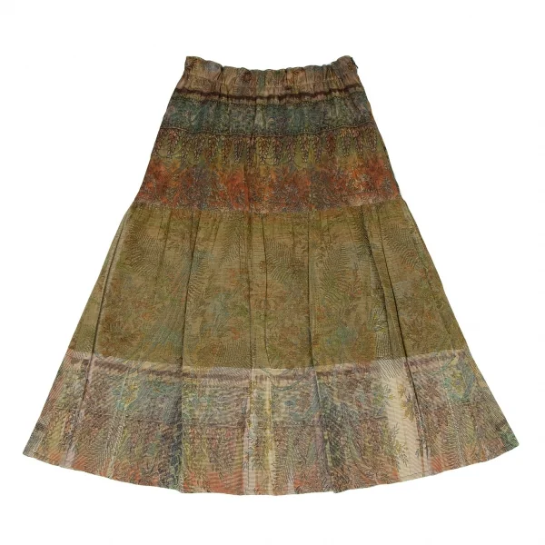 イッセイミヤケ ハートISSEY MIYAKE HaaT ジャガードパネル切替デザインスカート 緑2 K-109281_002