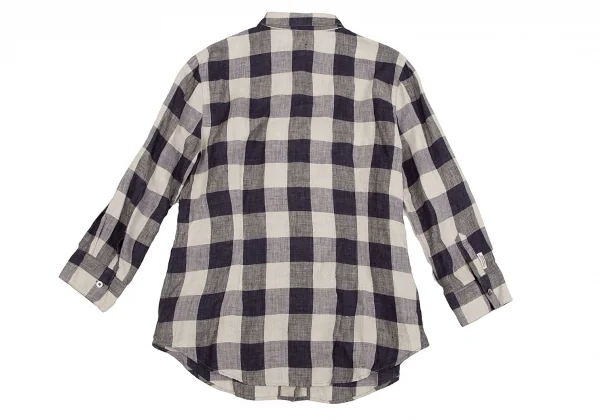 マドモアゼルノンノンMademoiselle NON NON リネンブロックチェックシャツ 生成り紺38M K-109341_011