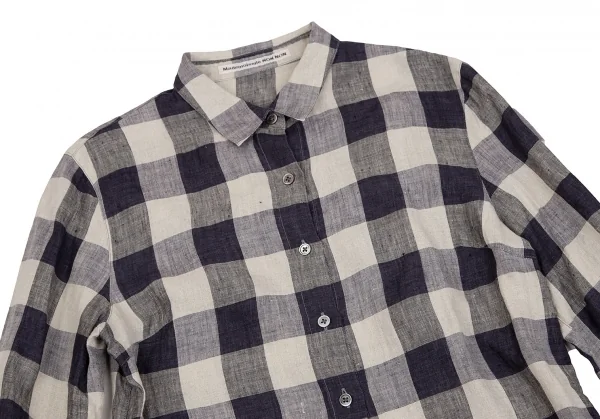 マドモアゼルノンノンMademoiselle NON NON リネンブロックチェックシャツ 生成り紺38M K-109341_003