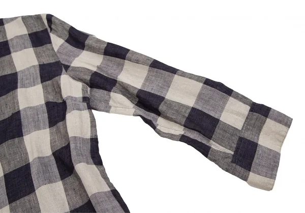 マドモアゼルノンノンMademoiselle NON NON リネンブロックチェックシャツ 生成り紺38M K-109341_006