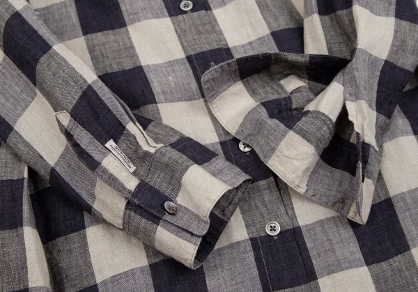 マドモアゼルノンノンMademoiselle NON NON リネンブロックチェックシャツ 生成り紺38M K-109341_007