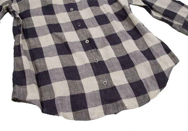 マドモアゼルノンノンMademoiselle NON NON リネンブロックチェックシャツ 生成り紺38M K-109341_009