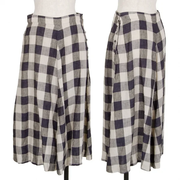 マドモアゼルノンノンMademoiselle NON NON リネンブロックチェックセットアップ 生成り紺38M K-109343_012