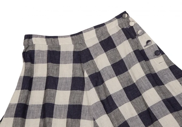 マドモアゼルノンノンMademoiselle NON NON リネンブロックチェックセットアップ 生成り紺38M K-109343_014