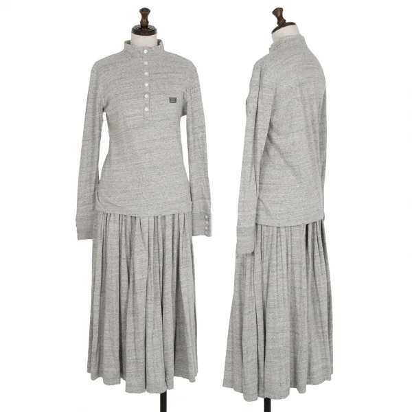 マドモアゼルノンノンMademoiselle NON NON ジャズネップスタンドカラー長袖ポロシャツ 杢グレー38M K-109347_014