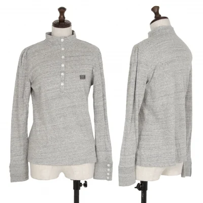 マドモアゼルノンノンMademoiselle NON NON ジャズネップスタンドカラー長袖ポロシャツ 杢グレー