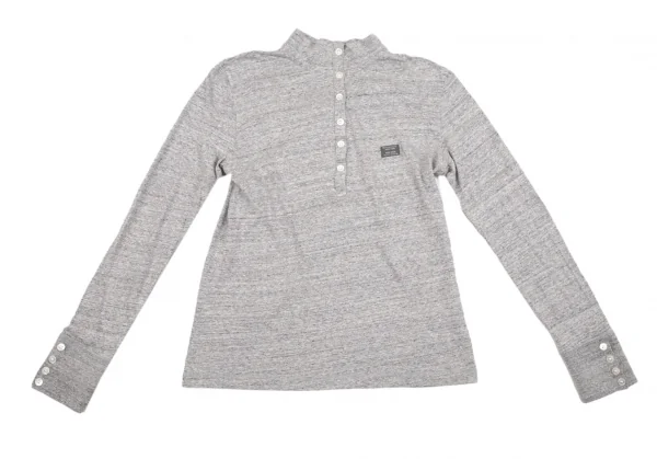 マドモアゼルノンノンMademoiselle NON NON ジャズネップスタンドカラー長袖ポロシャツ 杢グレー38M K-109347_002