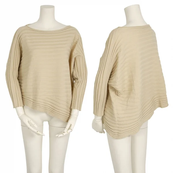 イッセイミヤケISSEY MIYAKE カシミヤ混アシンメトリーニット ベージュ2 K-109369_001