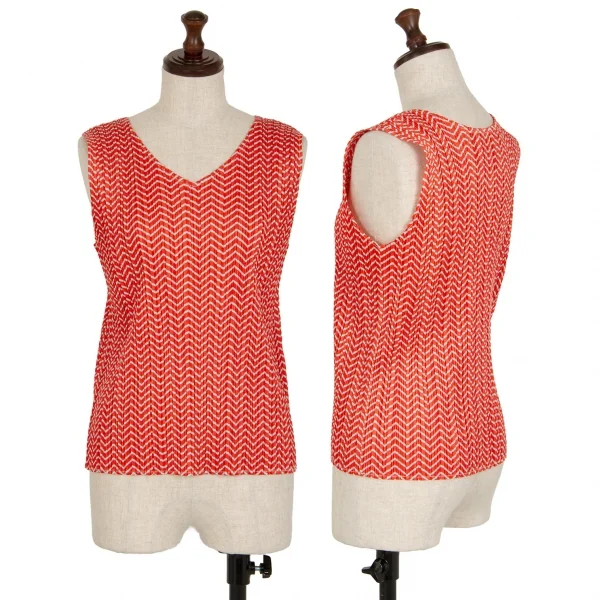 プリーツプリーズPLEATS PLEASE ジグザグボーダータンクトップ オレンジ3 K-109380_001