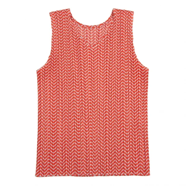 プリーツプリーズPLEATS PLEASE ジグザグボーダータンクトップ オレンジ3 K-109380_002