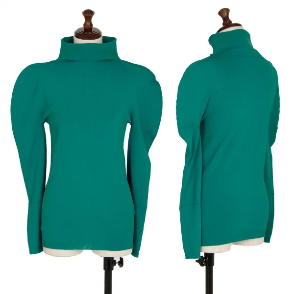 イッセイミヤケ ミーISSEY MIYAKE me タートルネックカッティングストレッチトップス 緑F K-109384_001
