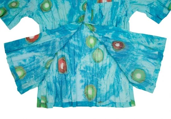 イッセイミヤケ ホワイトレーベルISSEY MIYAKE WHITELABEL 水彩プリントシワプリーツ半袖シャツ 青2 K-109428_011