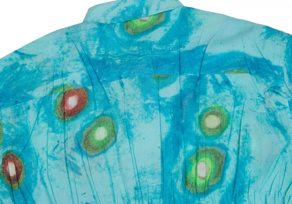 イッセイミヤケ ホワイトレーベルISSEY MIYAKE WHITELABEL 水彩プリントシワプリーツ半袖シャツ 青2 K-109428_013