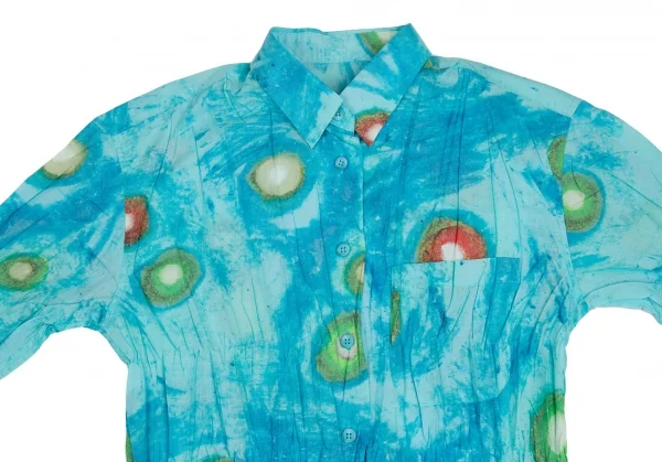 イッセイミヤケ ホワイトレーベルISSEY MIYAKE WHITELABEL 水彩プリントシワプリーツ半袖シャツ 青2 K-109428_003
