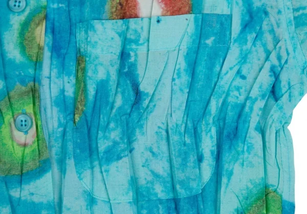 イッセイミヤケ ホワイトレーベルISSEY MIYAKE WHITELABEL 水彩プリントシワプリーツ半袖シャツ 青2 K-109428_005