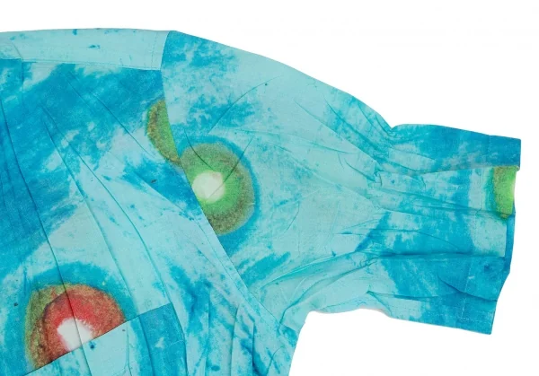 イッセイミヤケ ホワイトレーベルISSEY MIYAKE WHITELABEL 水彩プリントシワプリーツ半袖シャツ 青2 K-109428_006