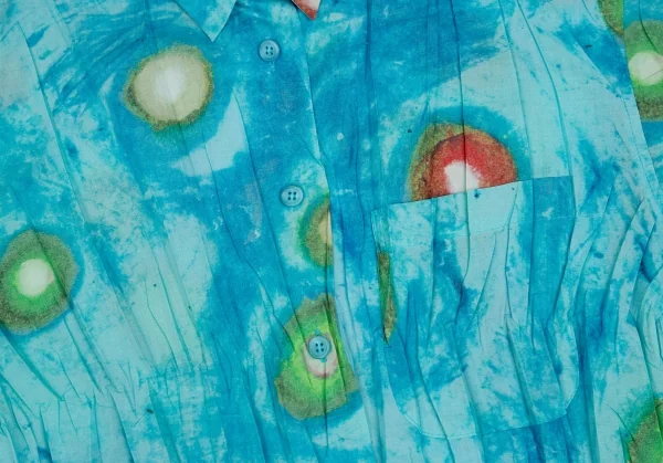 イッセイミヤケ ホワイトレーベルISSEY MIYAKE WHITELABEL 水彩プリントシワプリーツ半袖シャツ 青2 K-109428_007