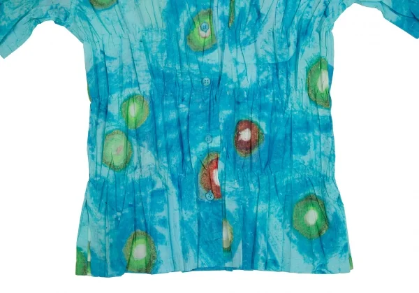 イッセイミヤケ ホワイトレーベルISSEY MIYAKE WHITELABEL 水彩プリントシワプリーツ半袖シャツ 青2 K-109428_008