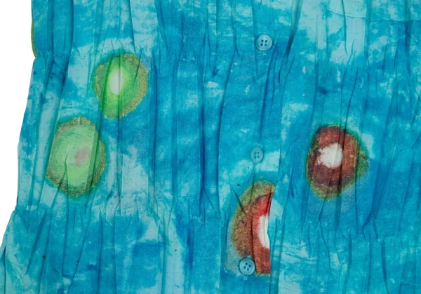 イッセイミヤケ ホワイトレーベルISSEY MIYAKE WHITELABEL 水彩プリントシワプリーツ半袖シャツ 青2 K-109428_009