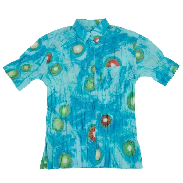 イッセイミヤケ ホワイトレーベルISSEY MIYAKE WHITELABEL 水彩プリントシワプリーツセットアップ 青2 K-109430_003