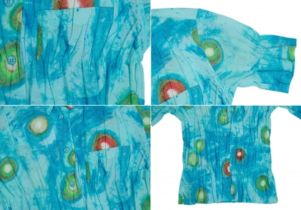 イッセイミヤケ ホワイトレーベルISSEY MIYAKE WHITELABEL 水彩プリントシワプリーツセットアップ 青2 K-109430_006