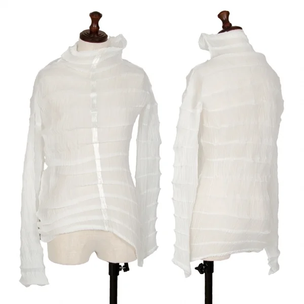 イッセイミヤケISSEY MIYAKE フロントテープ貼り付けハイネックプリーツカットソー 白M位 K-109431_001