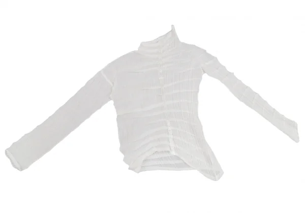 イッセイミヤケISSEY MIYAKE フロントテープ貼り付けハイネックプリーツカットソー 白M位 K-109431_002