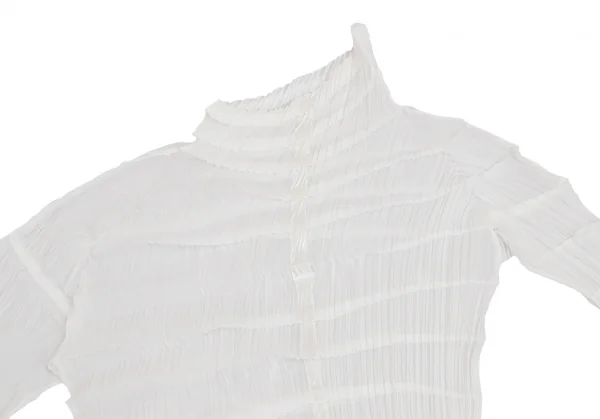 イッセイミヤケISSEY MIYAKE フロントテープ貼り付けハイネックプリーツカットソー 白M位 K-109431_003