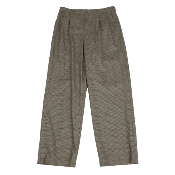 マドモアゼルノンノンMademoiselle NON NON ガンクラブチェックツータックパンツ ベージュ茶38M K-109450_001