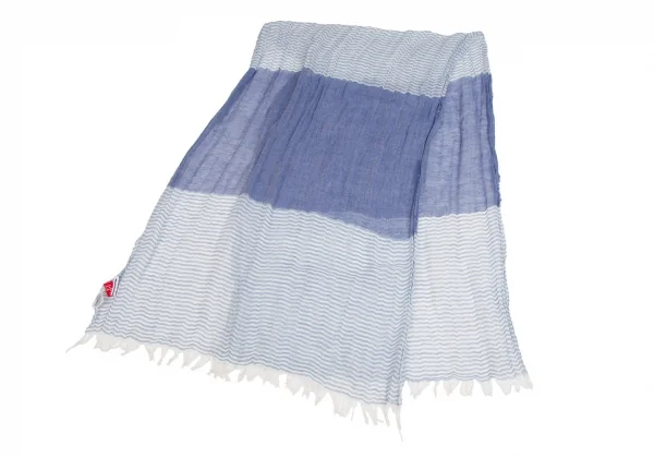 マドモアゼルノンノンMademoiselle NON NON リネンコットンボーダーフリンジストール 水色白 K-109456_002