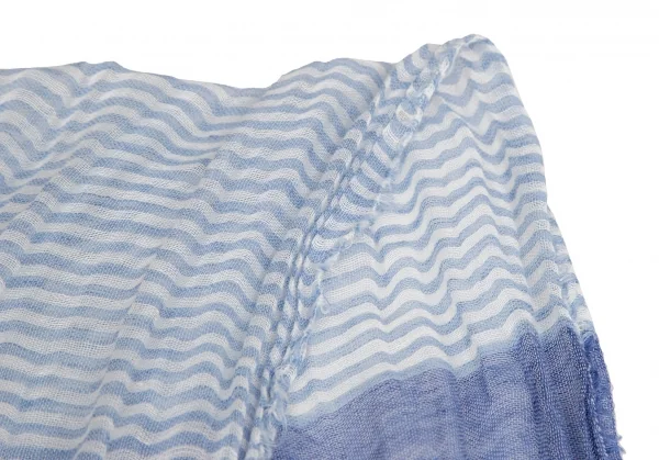 マドモアゼルノンノンMademoiselle NON NON リネンコットンボーダーフリンジストール 水色白 K-109456_003