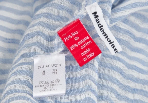 マドモアゼルノンノンMademoiselle NON NON リネンコットンボーダーフリンジストール 水色白 K-109456_007