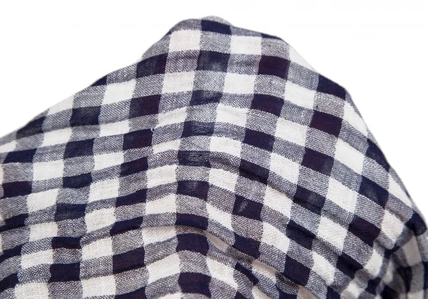 マドモアゼルノンノンMademoiselle NON NON リネンコットンシワ加工ブロックチェックストール 白紺 K-109458_004