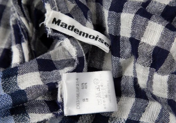 マドモアゼルノンノンMademoiselle NON NON リネンコットンシワ加工ブロックチェックストール 白紺 K-109458_006