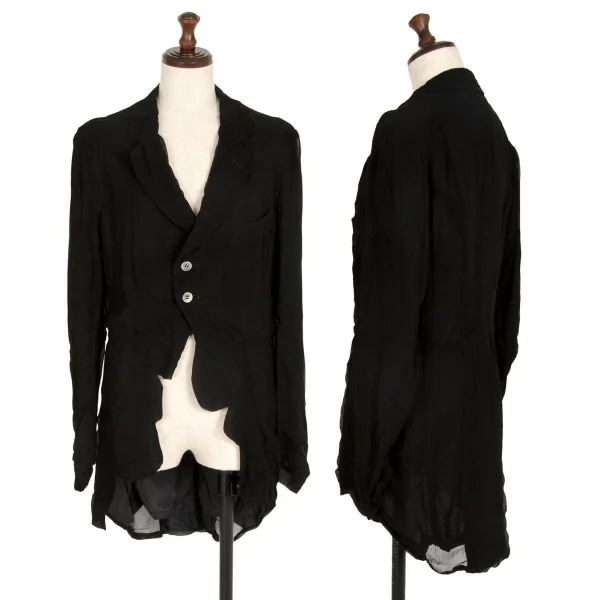 ローブドシャンブル コムデギャルソンrobe de chambre COMME des GARCONSラウンドヘムカットシフォンロングジャケット 黒M K-109502_001