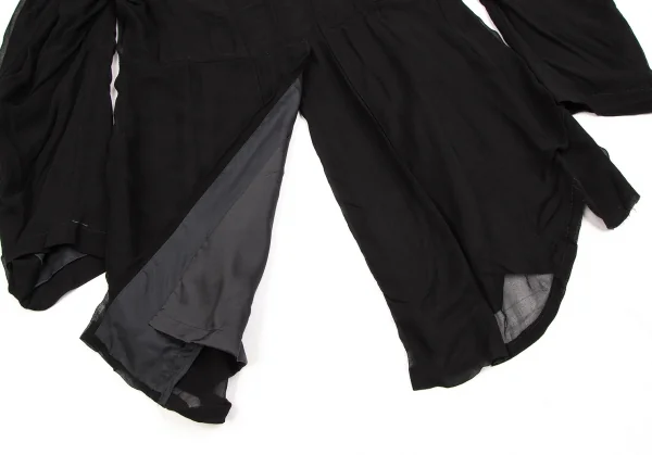 ローブドシャンブル コムデギャルソンrobe de chambre COMME des GARCONSラウンドヘムカットシフォンロングジャケット 黒M K-109502_014