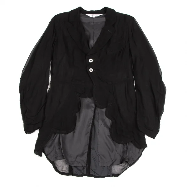 ローブドシャンブル コムデギャルソンrobe de chambre COMME des GARCONSラウンドヘムカットシフォンロングジャケット 黒M K-109502_002