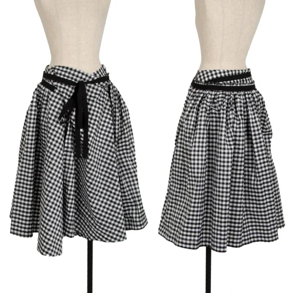 ジュンヤワタナベ コムデギャルソンJUNYA WATANABE COMME des GARCONS ポリシルクギンガムチェックレイヤーラップスカート 白黒S K-109505_001