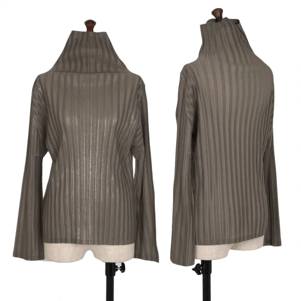 プリーツプリーズPLEATS PLEASE フォイルプリーツハイネックカットソー モカ3 K-109525_001