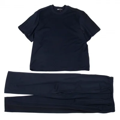 ワイスリーY-3 ジャージーバイカラー3ストライプセットアップ 濃紺