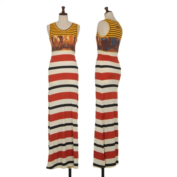 ゴルチエジーンズGAULTIER JEAN'S ボーダーグラフィック切替ノースリーブワンピース オフ茶他40 K-109566_001