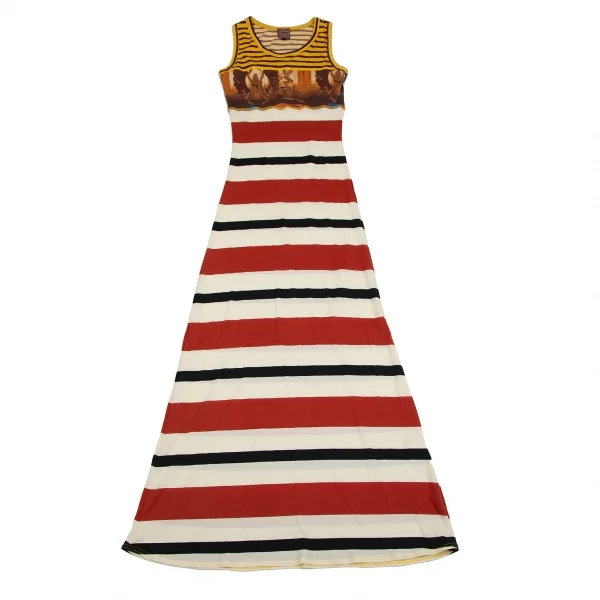 ゴルチエジーンズGAULTIER JEAN'S ボーダーグラフィック切替ノースリーブワンピース オフ茶他40 K-109566_002