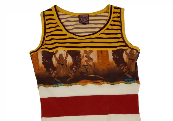 ゴルチエジーンズGAULTIER JEAN'S ボーダーグラフィック切替ノースリーブワンピース オフ茶他40 K-109566_003