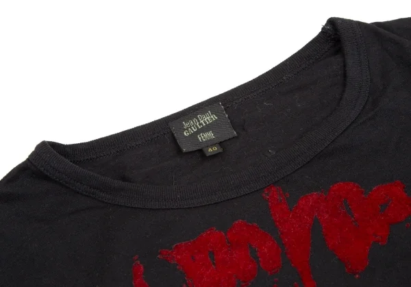 ジャンポールゴルチエ ファムJean Paul GAULTIER FEMME フロッキーレタリングプリントカットソー 黒40 K-109573_004