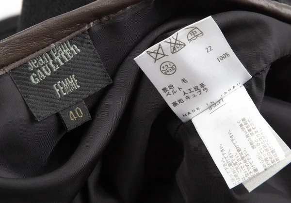 ジャンポールゴルチエ ファムJean Paul GAULTIER FEMME フェイクレザーパイピングジャガードアシンメトリープリーツスカート 黒40 K-109574_016